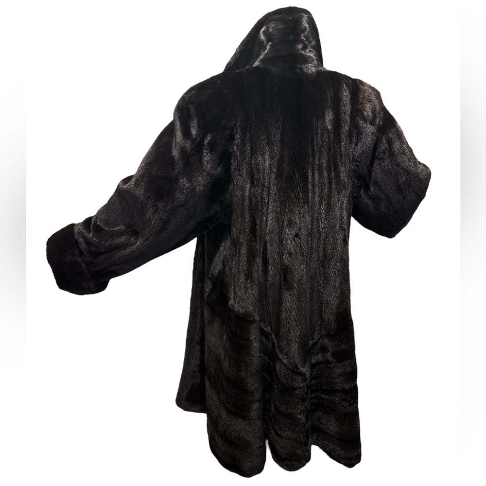 80s BLACK MINK OVERSIZED SWING COAT W RAGLAN SLEEVE VERTICAL & HORIZONTAL DESIGN - Picture 6 of 15